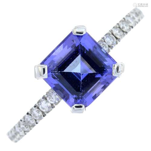 An 18ct gold tanzanite and brilliant-cut diamond ring.Tanzan...