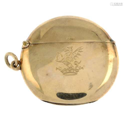 An Edwardian 9ct gold circular-shape vesta case, with engrav...