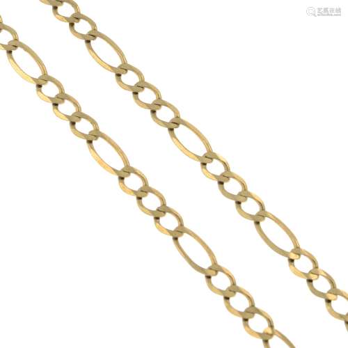 (56909) A 9ct gold figaro-link chain necklace.