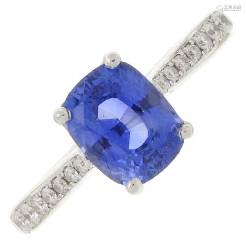 A sapphire and brilliant-cut diamond dress ring.Sapphire wei...