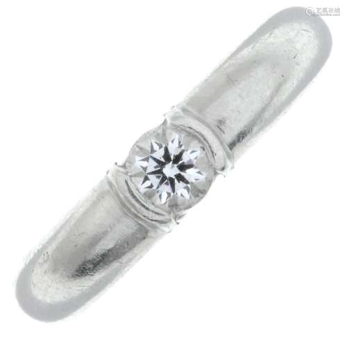 A platinum brilliant-cut diamond single-stone ring.Makers ma...