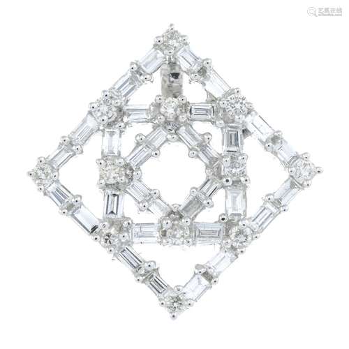 A brilliant and baguette-cut diamond pendant.Total diamond w...