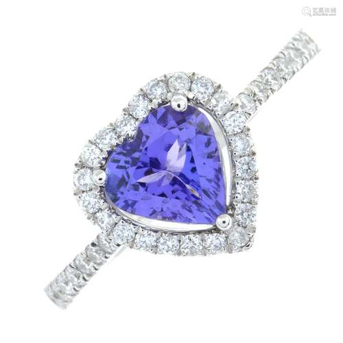 An 18ct gold tanzanite and brilliant-cut diamond heart-shape...