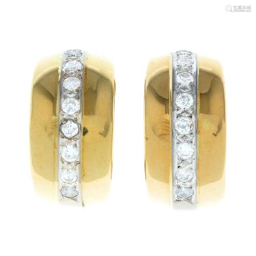 A pair of brilliant-cut diamond hoop earrings.Estimated tota...