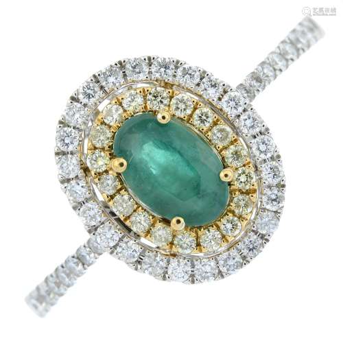 An 18ct gold emerald, brilliant-cut 'yellow' diamond and dia...