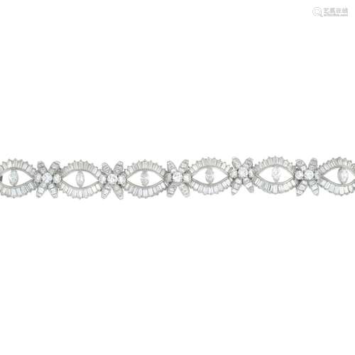 A mid 20th century platinum vari-cut diamond bracelet.