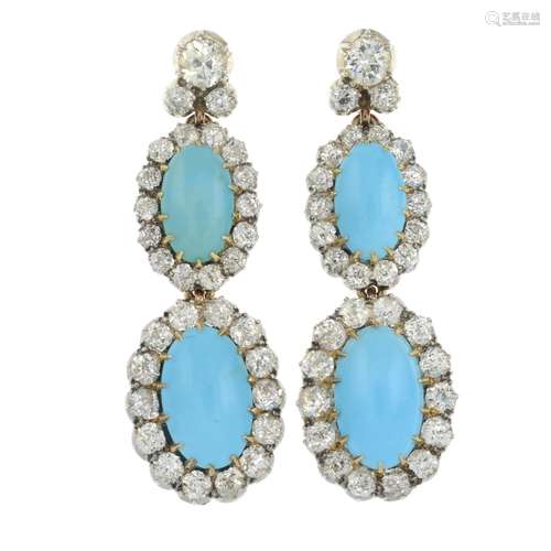 A pair of early 20th century gold and silver, turquoise and ...