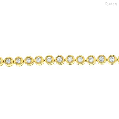 An 18ct gold brilliant-cut diamond collet line bracelet.Esti...