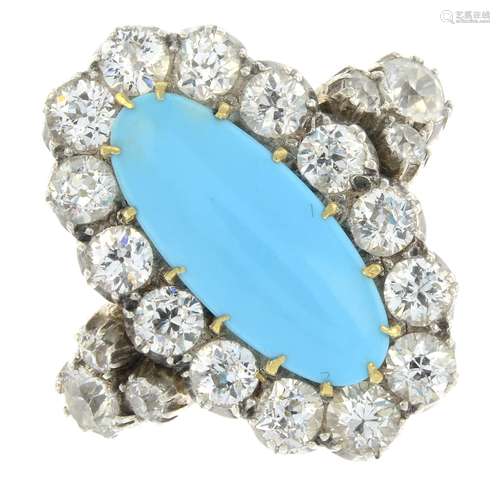 An early 20th century 18ct gold and silver, turquoise and ol...