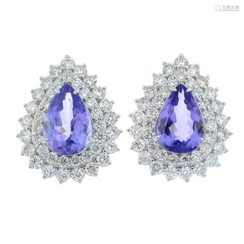 A pair of tanzanite and brilliant-cut diamond cluster earrin...