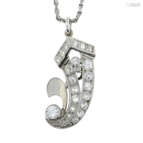 A vari-cut diamond pendant, with chain.Estimated total diamo...