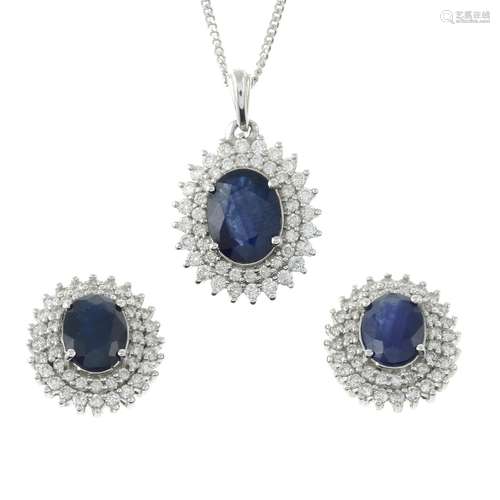 A sapphire and diamond double cluster pendant,