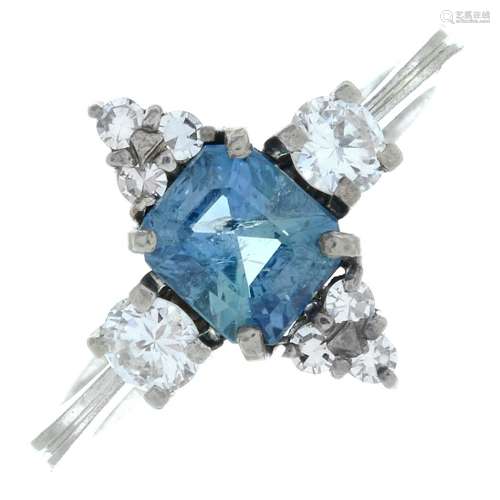 An aquamarine and vari-cut diamond dress ring.Aquamarine wei...