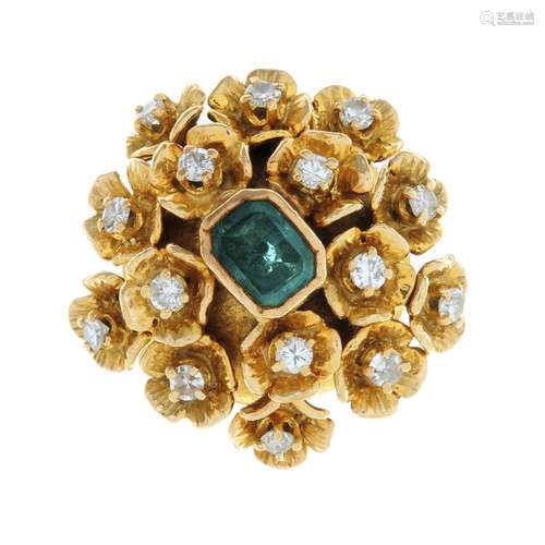 An emerald and vari-cut diamond floral dress ring.Estimated ...