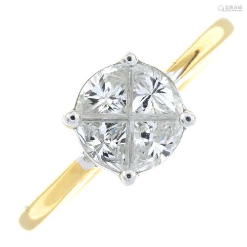 An 18ct gold brilliant-cut diamond triangular-shape cluster ...