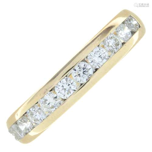 An 18ct gold brilliant-cut diamond half eternity ring.Estima...