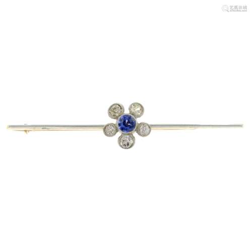 A mid 20th century 9ct gold sapphire and old-cut diamond bro...