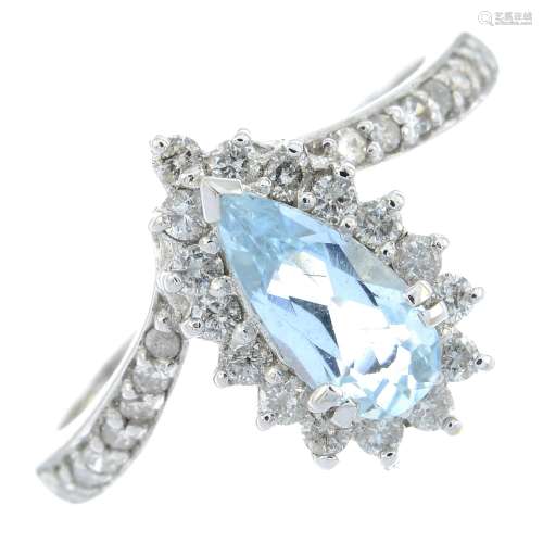 An 18ct gold aquamarine and brilliant-cut diamond cluster ri...