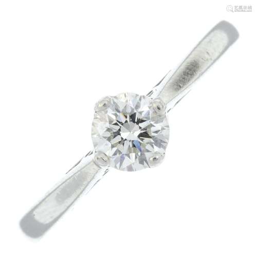 A platinum brilliant-cut diamond single-stone ring.Estimated...