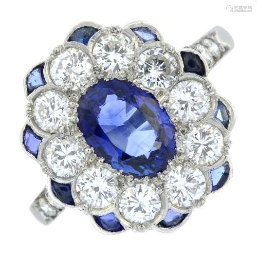 A sapphire and brilliant-cut diamond dress ring.Principal sa...