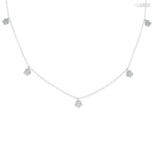 A brilliant-cut diamond floral drop necklace.Total diamond w...