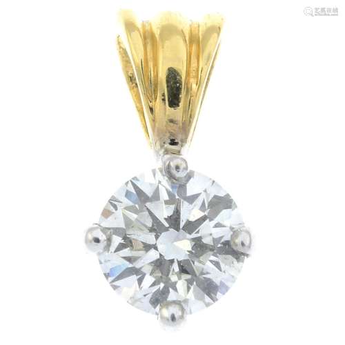 An 18ct gold brilliant-cut diamond single-stone pendant.Esti...