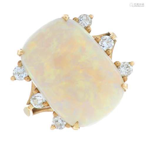 A 9ct gold opal and brilliant-cut diamond dress ring.Estimat...