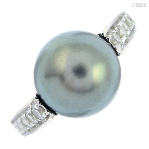 A cultured pearl and brilliant-cut diamond dress ring.Estima...