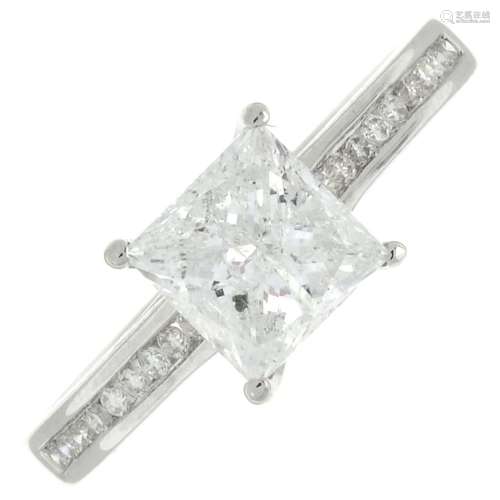 A square-shape diamond single-stone ring.Total diamond weigh...