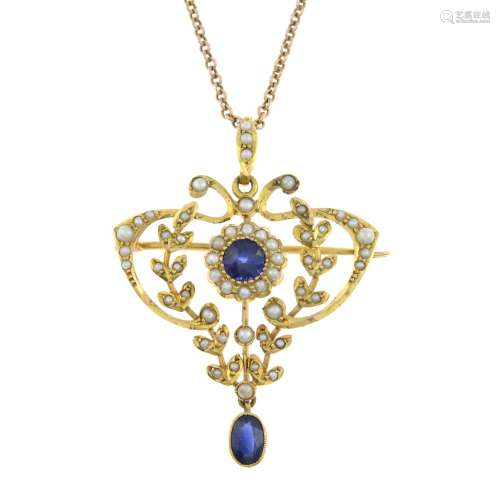 An early 20th century 9ct gold synthetic sapphire and split ...
