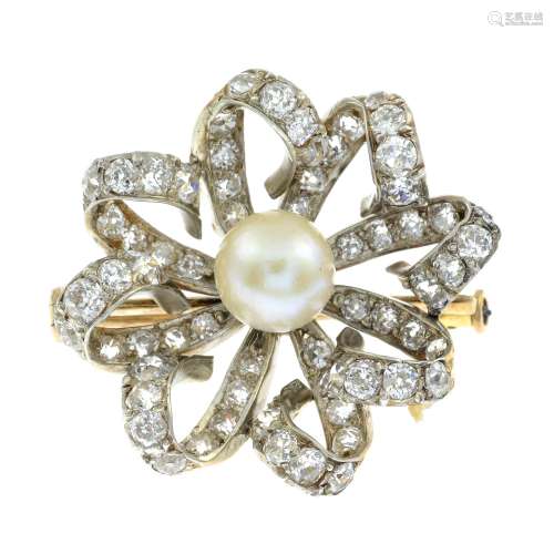 An early 20th century natural pearl and old-cut diamond open...