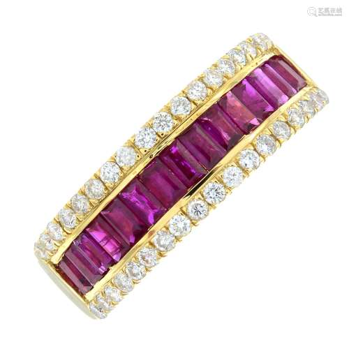 An 18ct gold brilliant-cut diamond and ruby band ring.Total ...