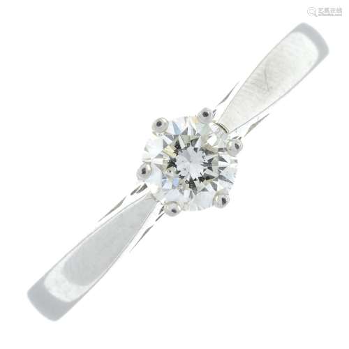 A platinum brilliant-cut diamond single-stone ring.Diamond w...