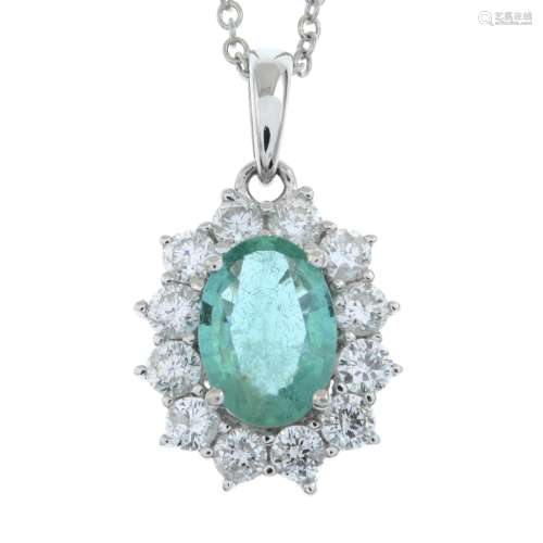 An 18ct gold emerald and brilliant-cut diamond pendant,
