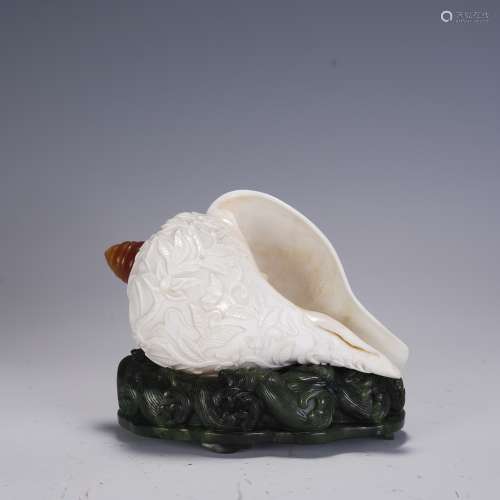 Qing Dynasty Conch Carving Sculpture with Winding Branch Lot...