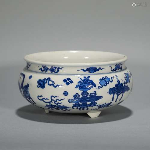 Qing Dynasty Kangxi Blue and White Incense Burner with Eight...
