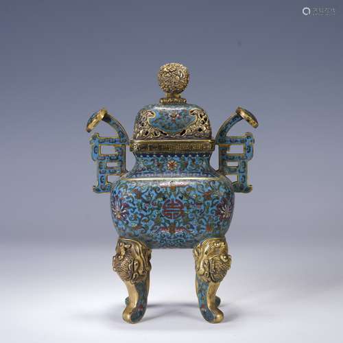 Qing dynasty enamel with lotus pattern covered furnace