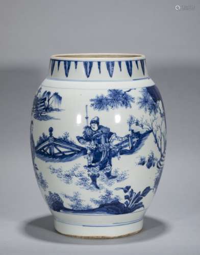 Blue and White Figure Jar, Shunzhi period, Qing Dynasty