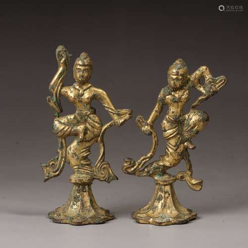 A pair of gilt bronze dancers