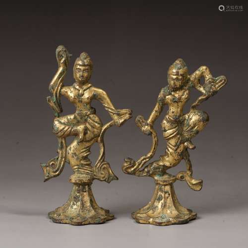 A pair of gilt bronze dancers