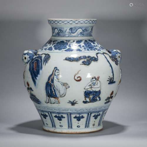 blue and white underglazed red jar, Yuan Dynasty