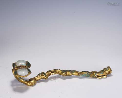 gilt bronze inlaid treasures ruyi, Qing Dynasty, china