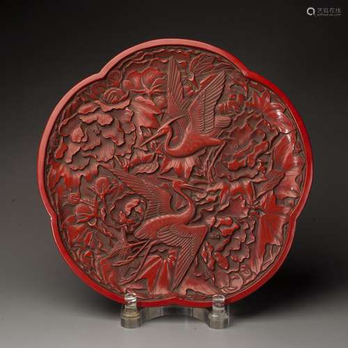 Red Double Crane Plate, qing dynasty, china