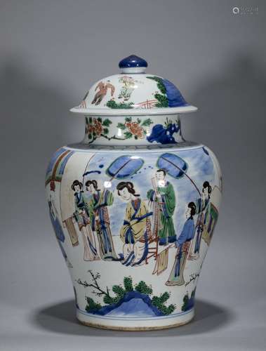 Qing Dynasty Kangxi Blue and White Multicolored Figure Gener...