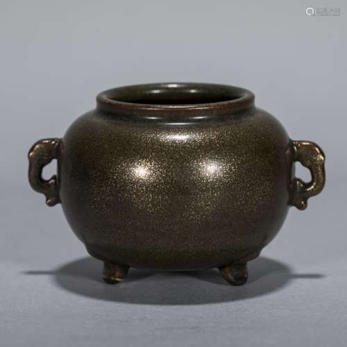 Qing Dynasty Yongzheng Bronze Glazed Double Ears Incense Bur...