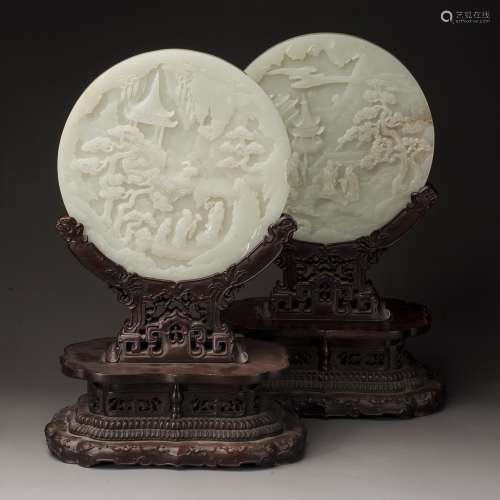 A pair of white jade tabel screen, middle, Qing Dynasty