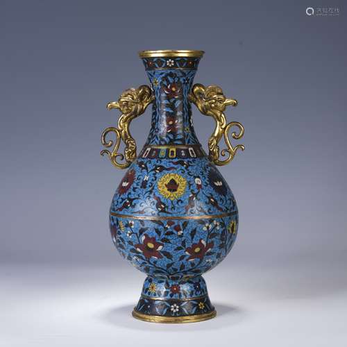 Gilt enamel vase with double dragon ears, Qing Dynasty