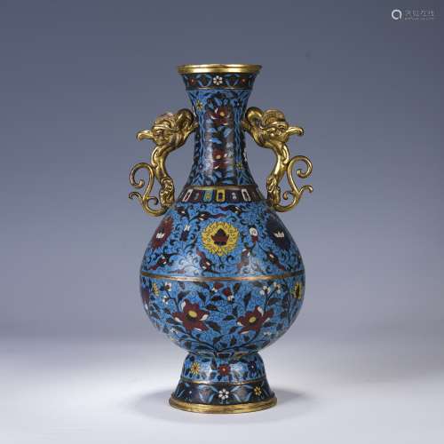 Gilt enamel vase with double dragon ears, Qing Dynasty