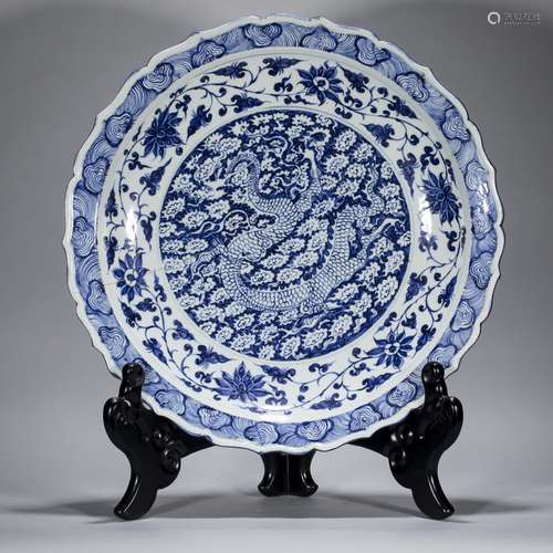 Ming Dynasty Blue and White Dragon Plate