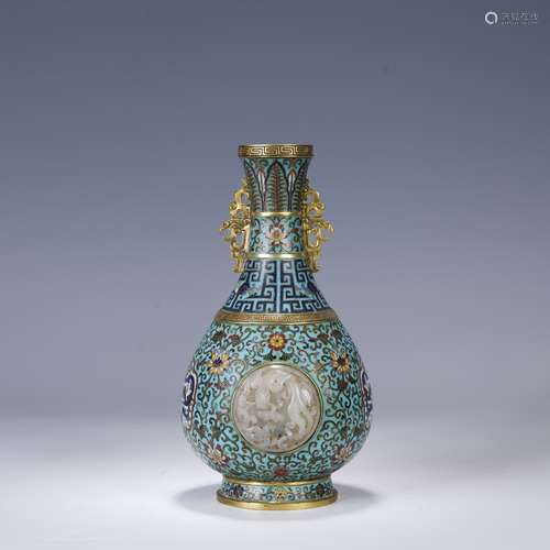 Enamel inlaid jade double ears vase, Qing Dynasty, china